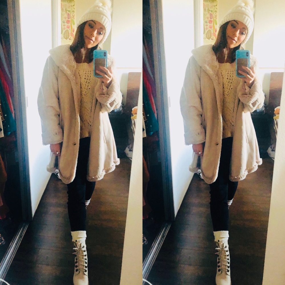 Tan Suede fur winter coat jacket